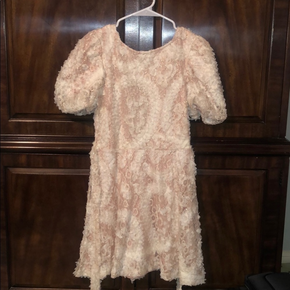 Backless Puff sleeve Ivory and Gold dress
